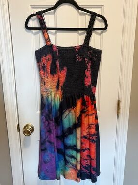 ♥️💖 Vibrant Rainbow Tie Dye Smocked Midi Dress Size 2XL Never Worn